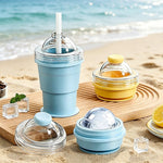 Foldable ice ball cup made of food-grade silicone in lemon yellow color