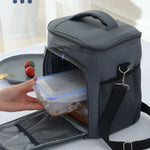 Thickened insulated pink lunch box bag with shoulder strap and double compartments