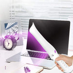 Travel sterilization lamp in white ABS plastic with curved ergonomic design and USB charging, emitting purple UVC light.