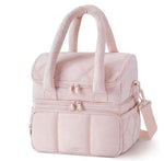 Double-layer insulated quilted pufferfish lunch bag with shoulder straps and solid color design