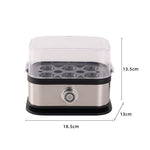 Compact black stainless steel egg boiler with portable design and multi-standard voltage options