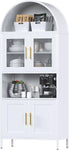 73 In Tall Metal Arched Cabinet, Kitchen Pantry Cabinet With Glass Door, Modern Farmhouse Arched Bookcase With 2 Adjustable Shelves For Living Room, White, Assembly Required