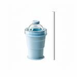 Foldable ice ball cup silicone mold in lemon yellow and sky blue for making round ice balls and portable water bottle design