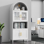 73 In Tall Metal Arched Cabinet, Kitchen Pantry Cabinet With Glass Door, Modern Farmhouse Arched Bookcase With 2 Adjustable Shelves For Living Room, White, Assembly Required
