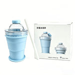 Foldable ice ball cup silicone ice mold and water bottle in lemon yellow and sky blue colors